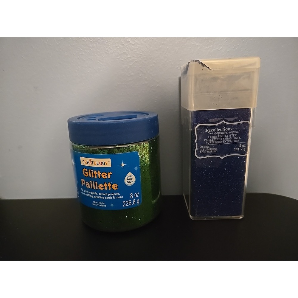 Green Glitter Pailette by Creatology & Blue Recollections Extra Fine Glitter